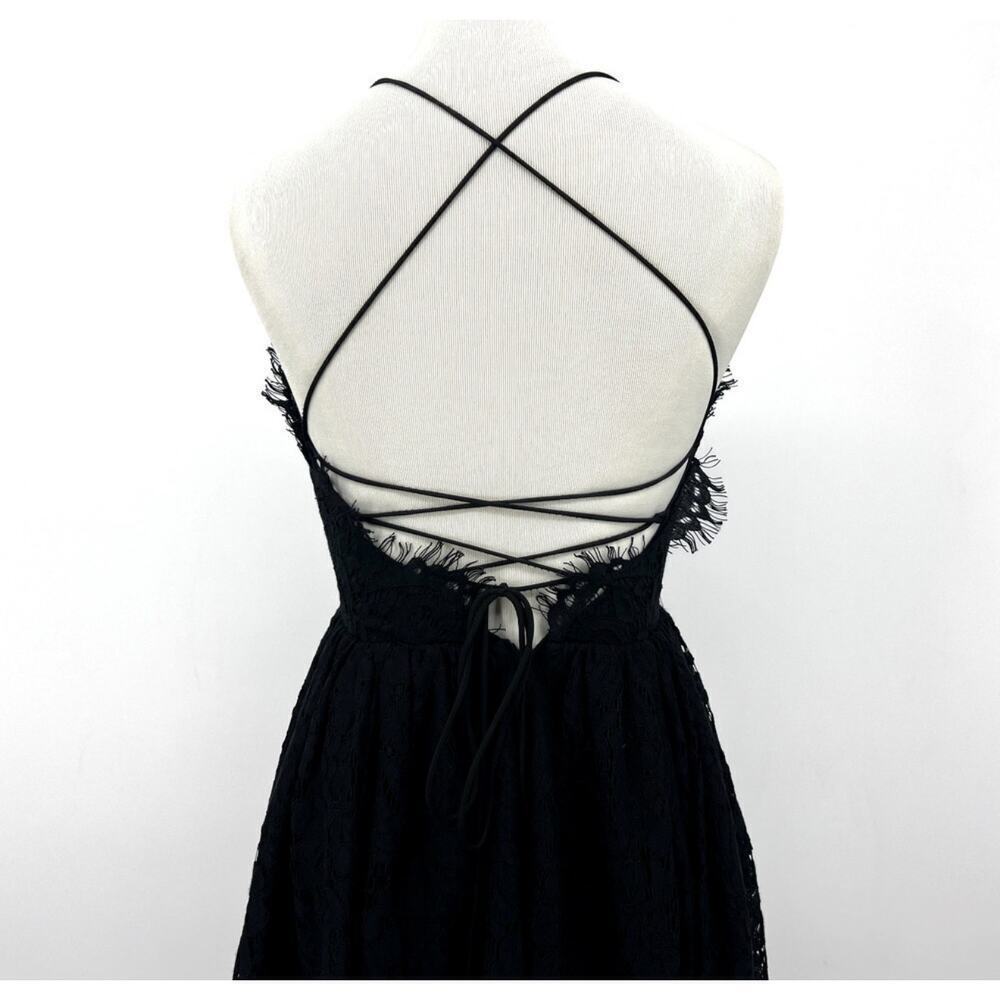 Fame and Partners Dark Romance Black Lace Midi Dress Strappy Semi Sheer size 4 - Picture 4 of 8